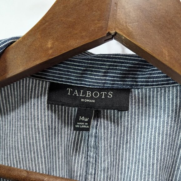 Talbots Jacket Womens 14W 1X Blue Striped Zip Nautical Casual Cotton Safari - Picture 3 of 13